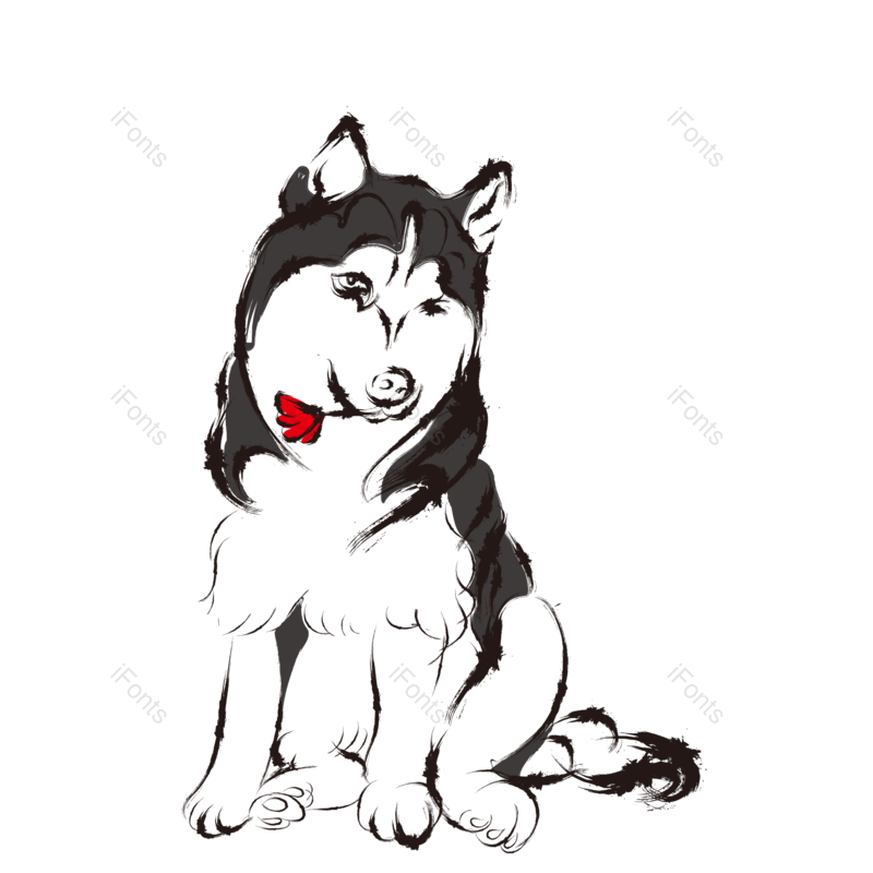 水墨图片,宠物元素,宠物狗PNG,动物免抠素材